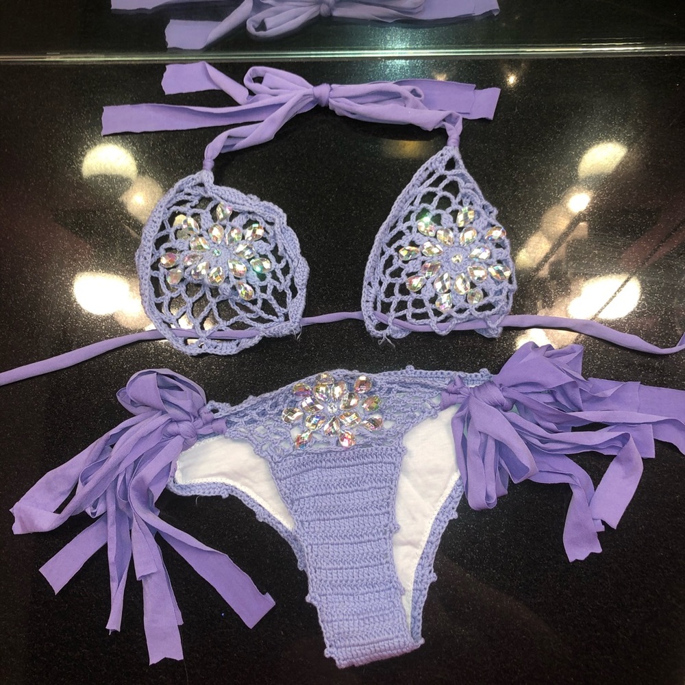 COPY - NEW SEXY crochet rhinestone rave boho bikini small